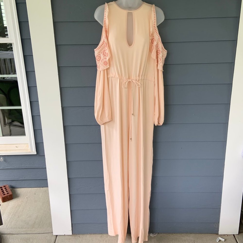 Foxiedox Peach Jumpsuit Embroidered Sleeves NEW!